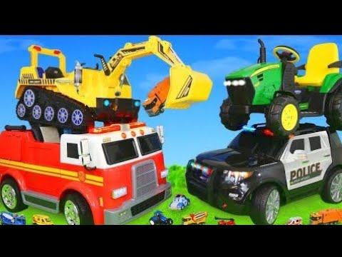 Police car, JCB Excavator, Construction Vehicles catch thief - Toy for kids