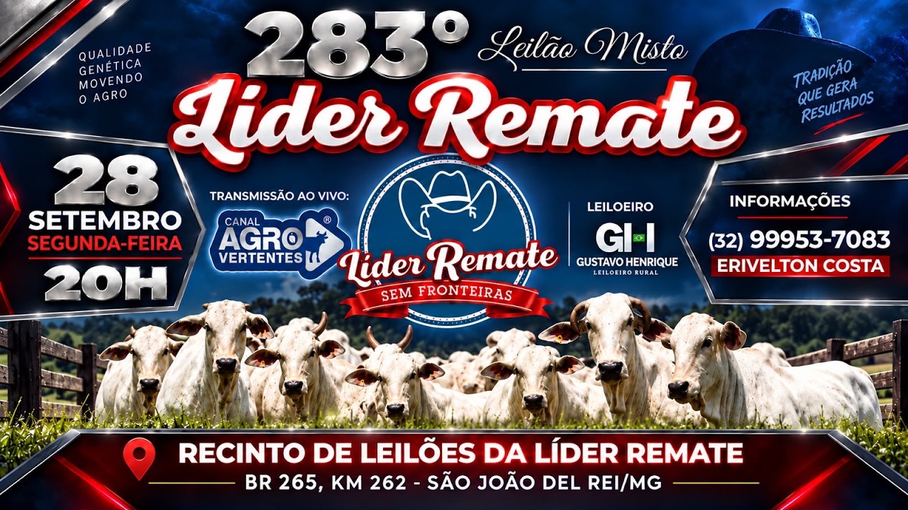 283º LEILÃO MISTO LÍDER REMATE - SÃO JOÃO DEL REI/MG - 28/09/2026