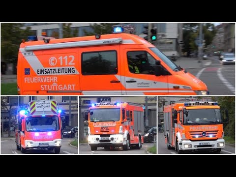 [Mit Blaulicht und Pressluft in den Tunnel] Löschzug FW 1 + ELW 1 I-Dienst FW 2 BF Stuttgart
