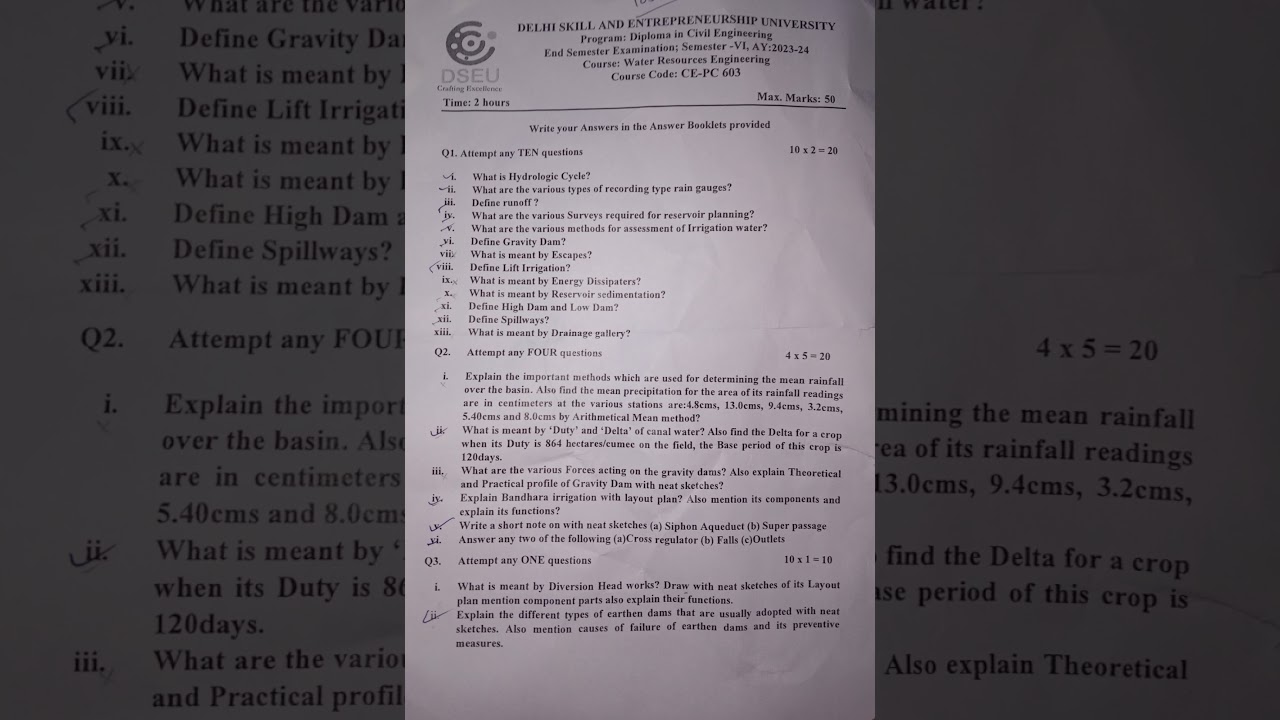 Water Resources engineering Exam| 6th semester civil engineering| #dseu #civilengineeering