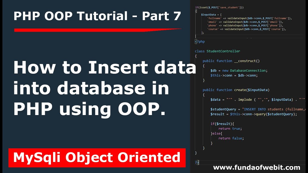 PHP OOP Tutorial 7: How to Insert data into database in php oop | Insert data using OOP in PHP