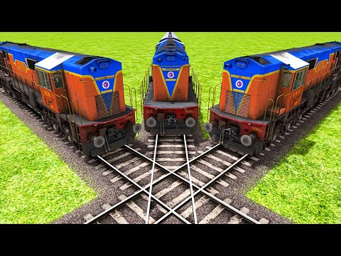 Huge Mistake High Speed Trains Crossing Vs Overlapping Rail Tracks - BeamNG.Drive