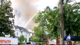 Historic inn destroyed as flames shoot through roof