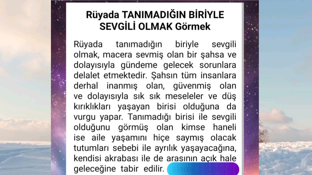 rüyada tanımadığın biriyle sevgili olmak