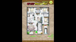 40×50 House Plan, North facing, 3 BHK with Car Parking and Front Yard, 40*50 home design #instyle