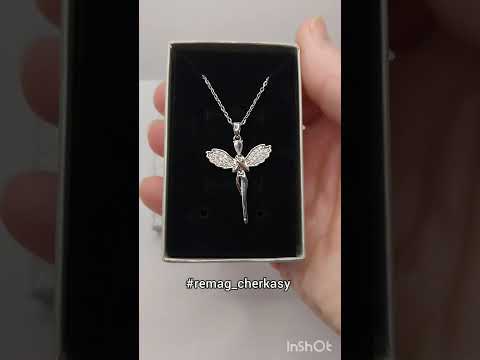 Подарок девушке кулон на цепочке "Ангел хранитель" ювелирная сталь и прозрачные цирконы в коробочке - фото 2 - id-p2268623373