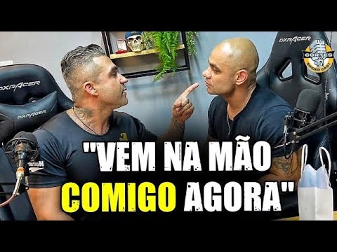 Police officers clash and fight on podcast.