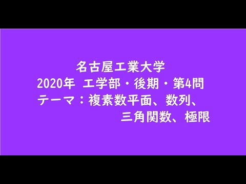 教育学科 名古屋工業大学2020年　工学部・後期・第4問【大学受験数学】