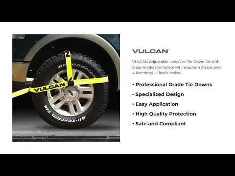 VULCAN Classic Yellow Adjustable Loop Car Tie Down with Snap Hooks