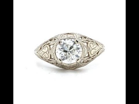 14K Art Deco .78ct Diamond Filigree Ring GIA j5194