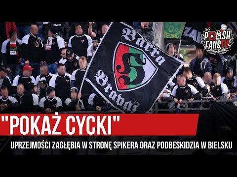 "POKAŻ CYCKI" - uprzejmości Zagłębia w stronę spikera oraz Podbeskidzia w Bielsku (16.11.2019 r.)