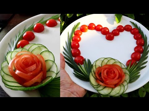 Super Salad Decoration Ideas - Cucumber & Tomato Rose Carving Garnish