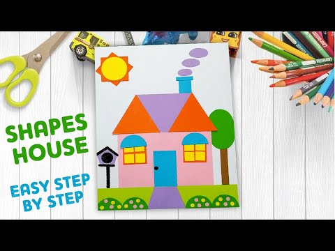 How to make house scenery using shapes for kids - Easy step by step