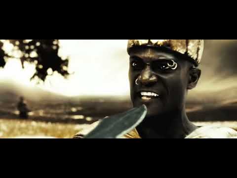 300 official trailer frame: Spartan phalanx charging under stormy skies