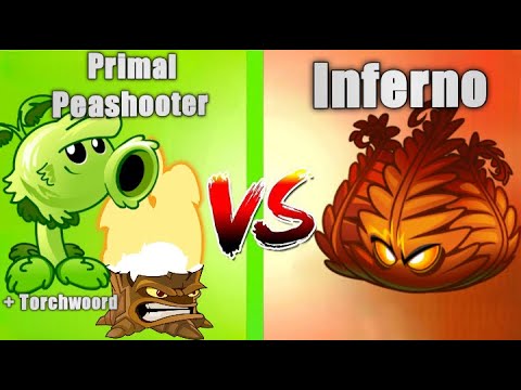 PvZ 2 Challenge - Primal Peashooter vs Inferno - Who Will Win? PvZ 2 Custom Levels