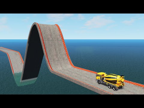 Impossible Loop Bridge High Car Jump Stunt - Cars vs Deep Water - BeamNG.Drive | Nio