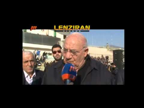 Heshmat Mohajerani and Ali Parvin in funeral of  Gholamhosseyn Mazloumi in Amjadyeh Stadium