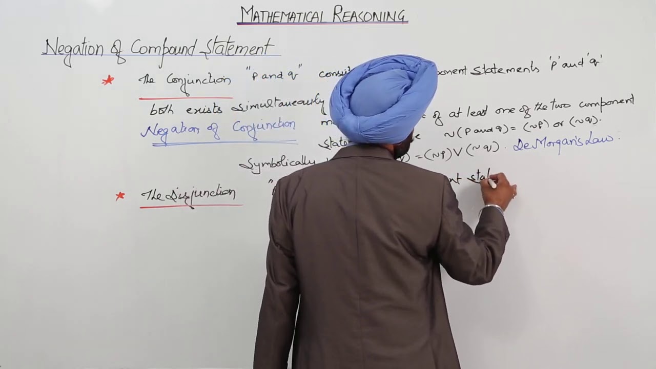 ICSE CLASS 11 l MATH l MATHEMATICAL REASONING l Negation of Compound Statement De Morgans Lawnl L32
