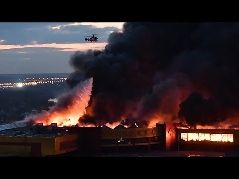 Russia fire:  footage from helicopter, kemerovo blaze