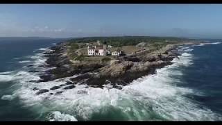 Waves crashing at Beavertail Lighthouse Jamestown, RI. 4K Drone video
