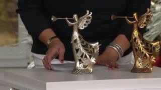 Set of 2 9.5 Trumpeting Angel Figurines with Scroll Design on QVC