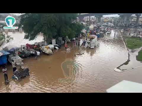 WATCH: Severe Flooding Hits Circle in Accra After Heavy Downpour, Roads Submerged