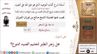 صورة 37 من 41|أسئلة شرح كتاب التوحيد|مسائل متفرقة|هل زجر الطير لتعليم الصيد ممنوع؟|صالح الفوزان