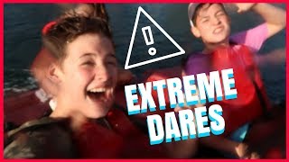 EXTREME DARES CHALLENGE (ON A PADDLE BOAT) || Max & Harvey