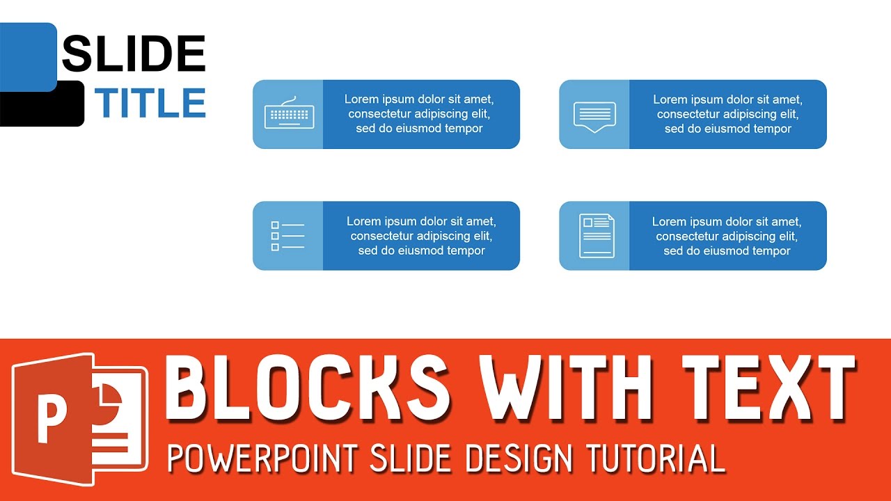 Four blocks with icons and text - Powerpoint slide tutorial ✔