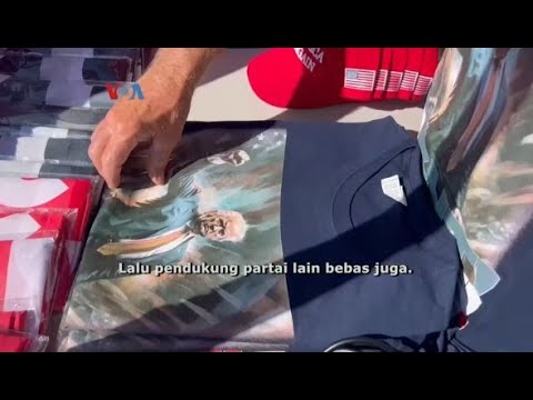 VOA - DUA KIOS BERDAMPINGAN JUAL ATRIBUT KAMPANYE PARTAI BERSEBRANGAN