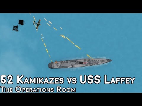 52 Kamikazes Attack Single Destroyer USS Laffey, 1945 - Animated