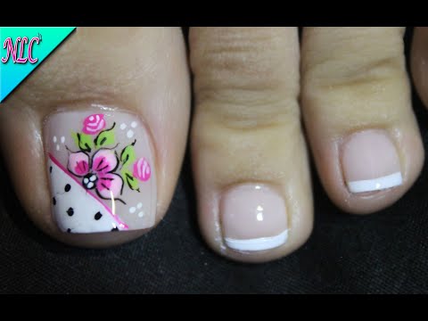 DISEÑO DE UÑAS PARA PIES FLOR Y ROSAS PRINCIPIANTES – FRANCÉS EN UÑAS – FRENCH NAIL ART – NLC