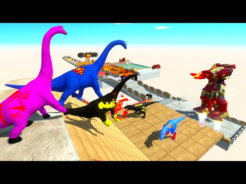 3x BRACHIOSAURUS VS HULK BUSTER DEATH RUN  - Animal Revolt Battle Simulator