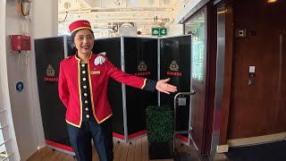 Cunard Queen Elizabeth Embarkation And Room Tour, Alaska 11 Night Cruise. Balcony Cabin Deck 6
