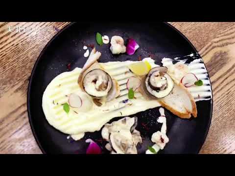 Baked rolls of cod with mash potatoes and mix mushrooms