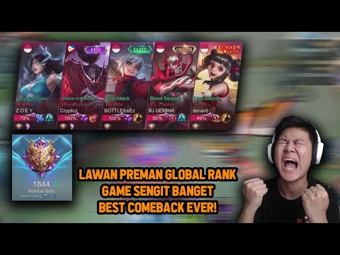 KETEMU PREMAN RANK TOP GLOBAL GAME SENGIT BEST COMEBACK ! AUTO +15 - Mobile Legends