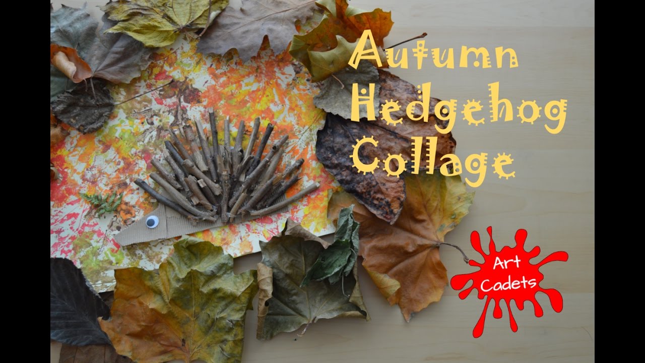 Autumn Collage with leaf painting and twig hedgehog!
