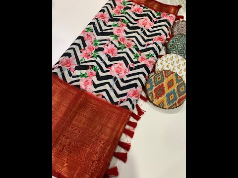 Prathyusha Soft Banarasi Silk Ikkat Flower Block Print Designe Party Wear Saree Best Price : 1550/-