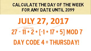 Calculate The Day Of The Week For Any Date Until 2099