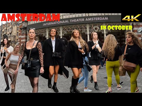 Things you can see only in Amsterdam.  Walking tour in autumn. Leidsestraat.