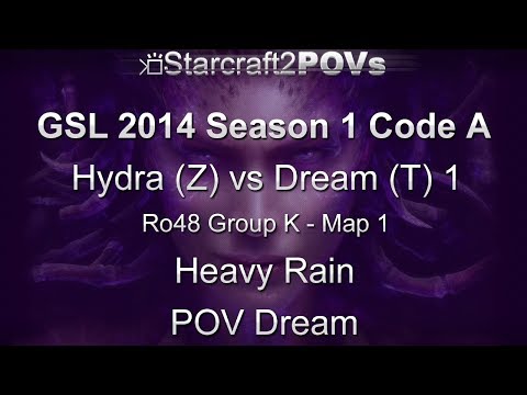 SC2 HotS - GSL 2014 S1 Code A - Hydra vs Dream 1 - Ro48 Group K - Map 1 - Heavy Rain - Dream