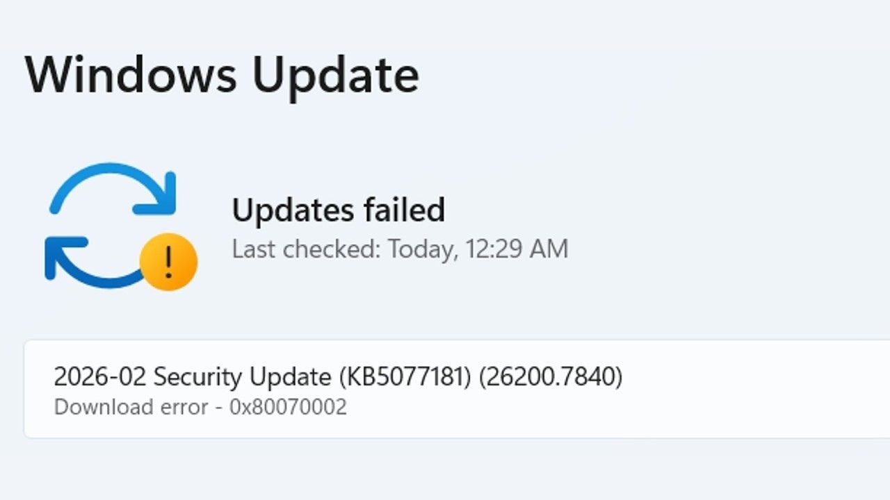 Fix 2026-02 Security Update (KB5077181) (26200.7840) Not Installing On Windows 11
