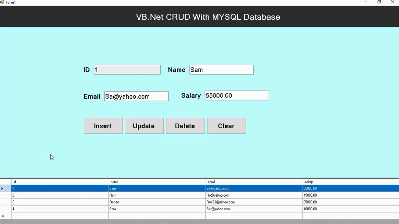 CRUD Operations Using VB.Net and MYSQL Database
