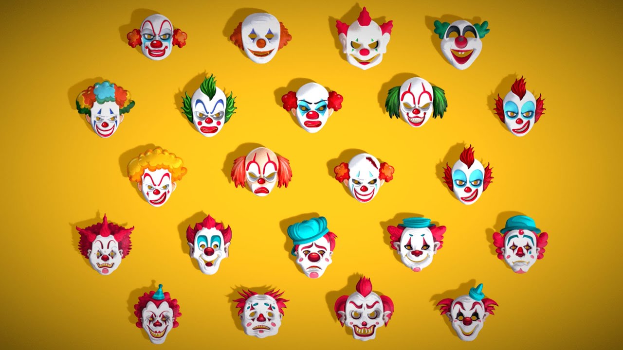 22 It Joker Horror Evil Masks Pack - Kids Evil Fantasy - Stylized Party Mask 3D Model