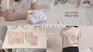 vlog ｜7月の可愛い日常🍦🍨🩰購入品( ジェラピケ,キャスキッドソン ) mikkoめじるしアクセサリー,お部屋の模様替え🛋️淡くてかわいい暮らし..♡