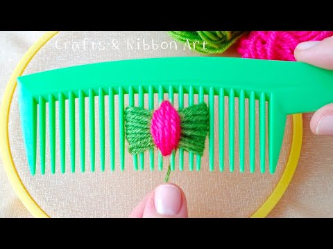 Superb Woolen Flower Making Trick Using Hair Comb - Hand Embroidery Amazing Flower - Sewing Hack