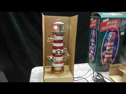 Mr Christmas~Holiday Lighthouse~Santa & Reindeer Revolve~1996~Tree Topper~Works