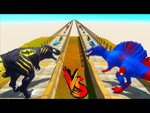 BATMAN T-REX vs SPINOSAURUS SPIDER RACE BATTLE COMPETITION - Animal Revolt Battle Simulator ARBS