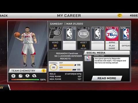 NBA 2K20 Mobile - My Career - Philadelphia 76sers vs Houston Rockets (March 31, 2020)