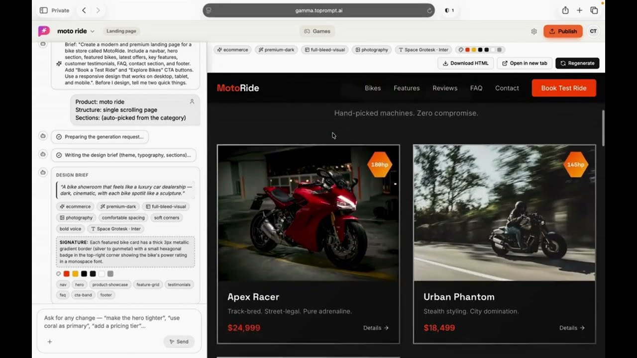 Turn One Prompt Into a Bike Store Website | toPrompt